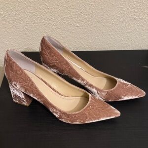Marc Fisher Velvet Block Heel Pumps in Blush